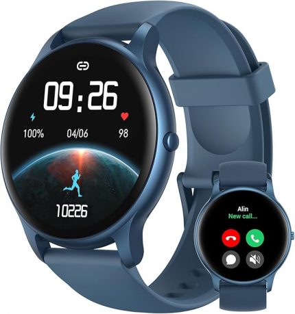 HD Round Smartwatch with Call Answering, 100+ Sports Modes & Health Monitoring – Blue